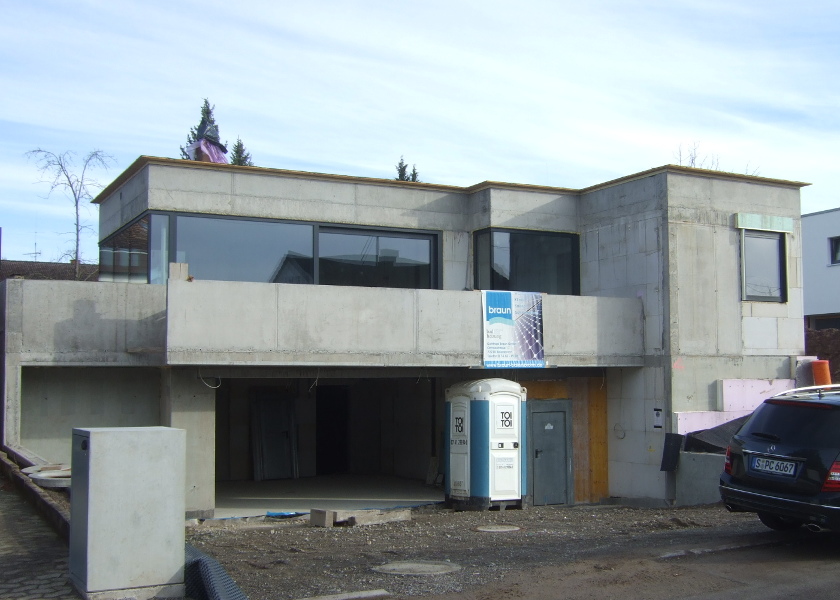 Rohbau des Einfamilienhauses.